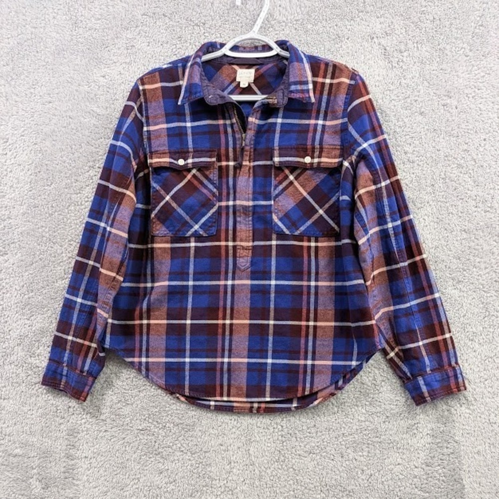 J Crew Plaid Long Sleeve Flannel Zipper Pullover Medium Cotton Heavy‎ Tartan